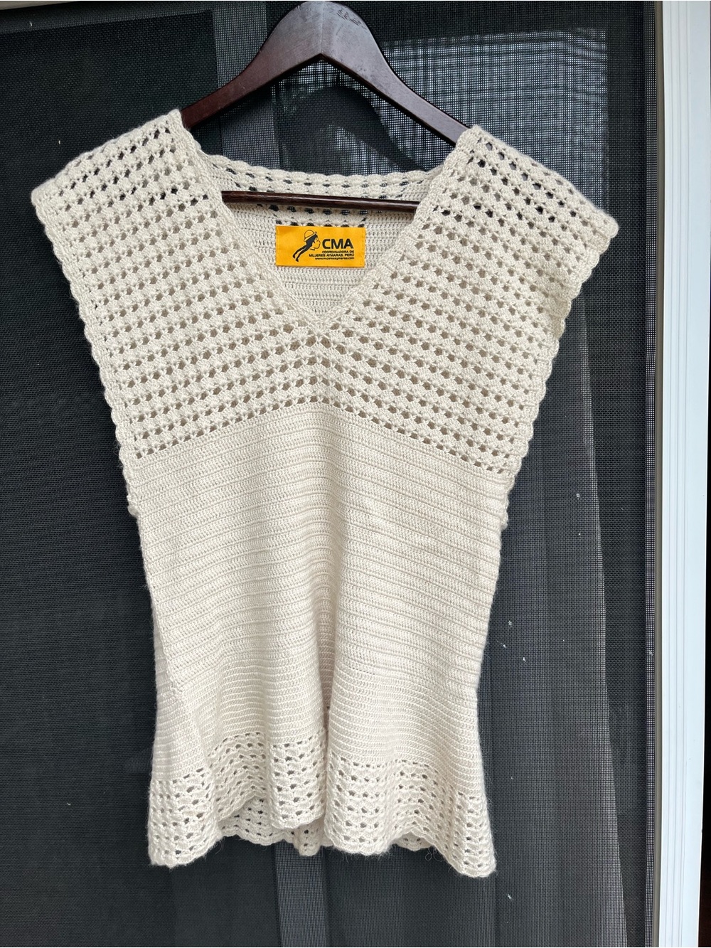 CMA Cream Crochet Knit V-Neck Sleeveless Top